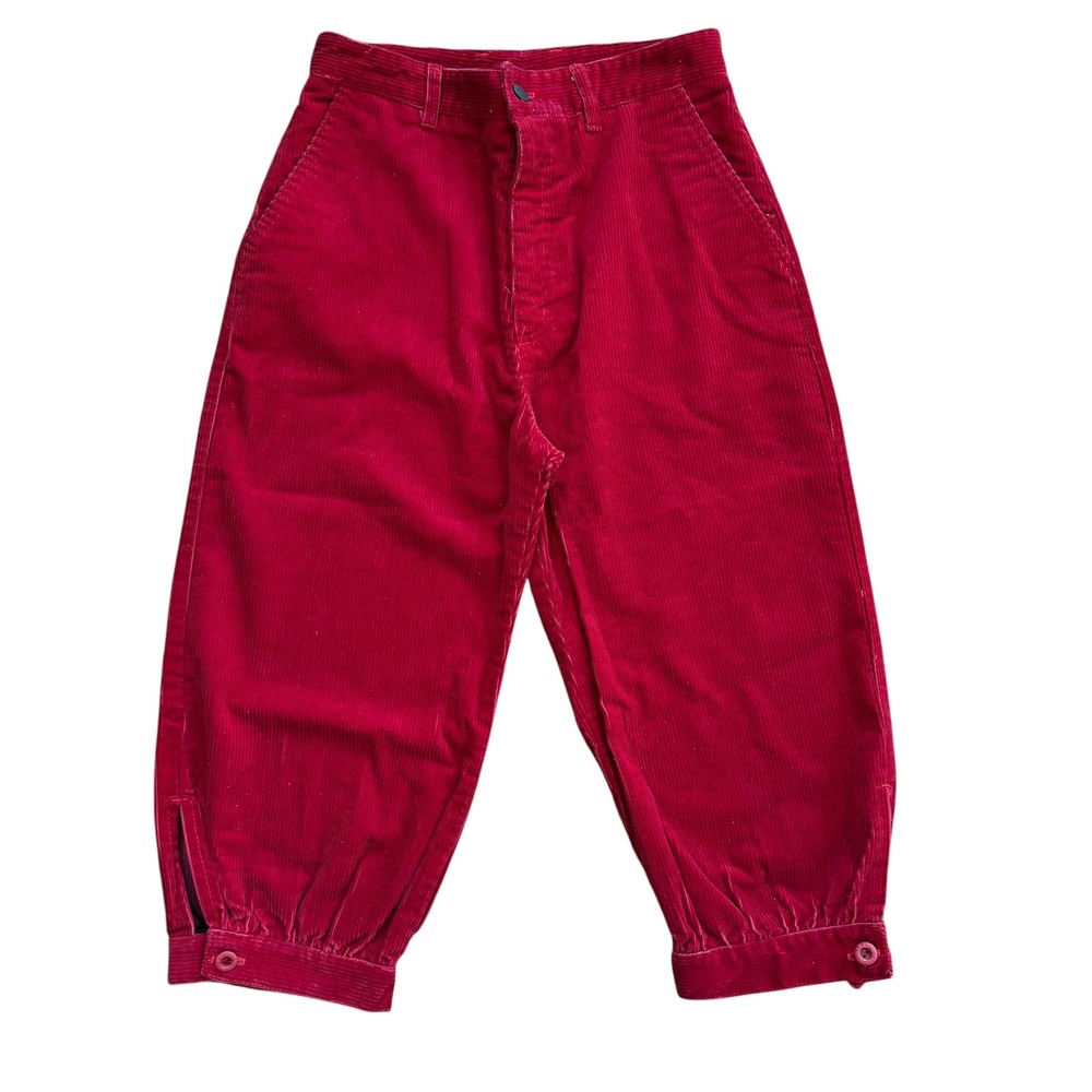 Vintage For Play Red Corduroy‎ Knickers Button Cuff High Waist Cropped Pant